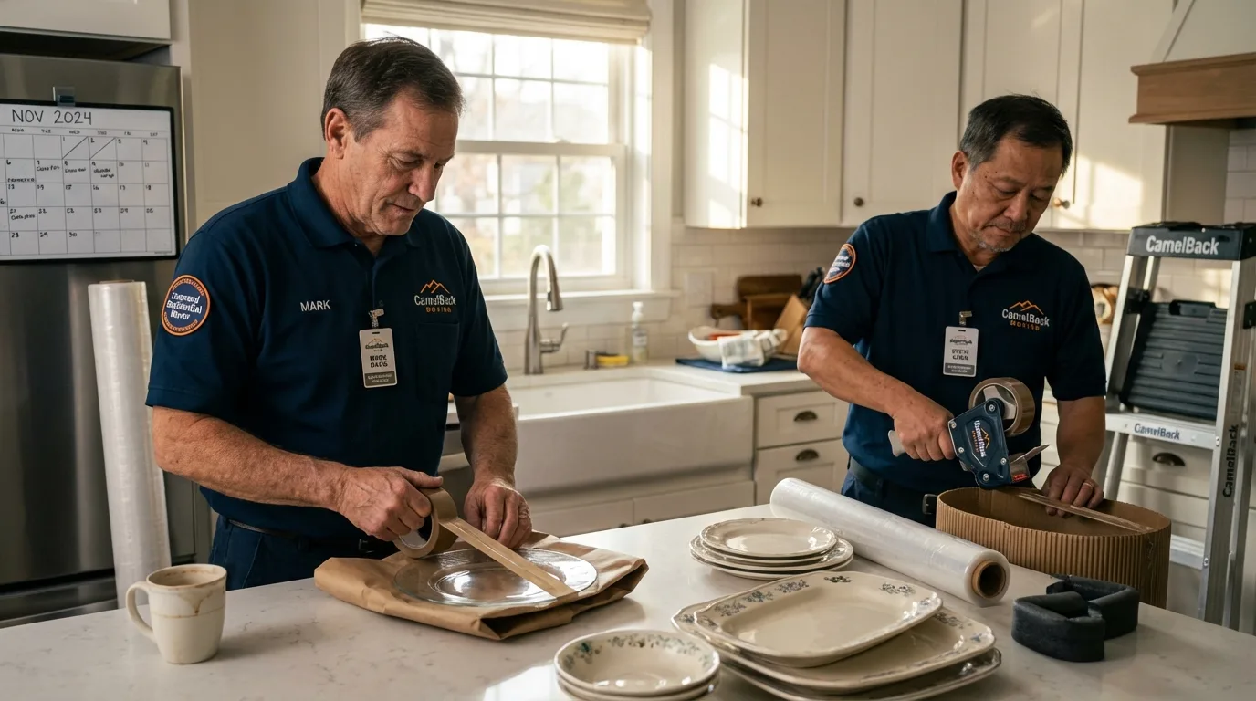 Professional crew packing kitchen dishware in Sayre, OK